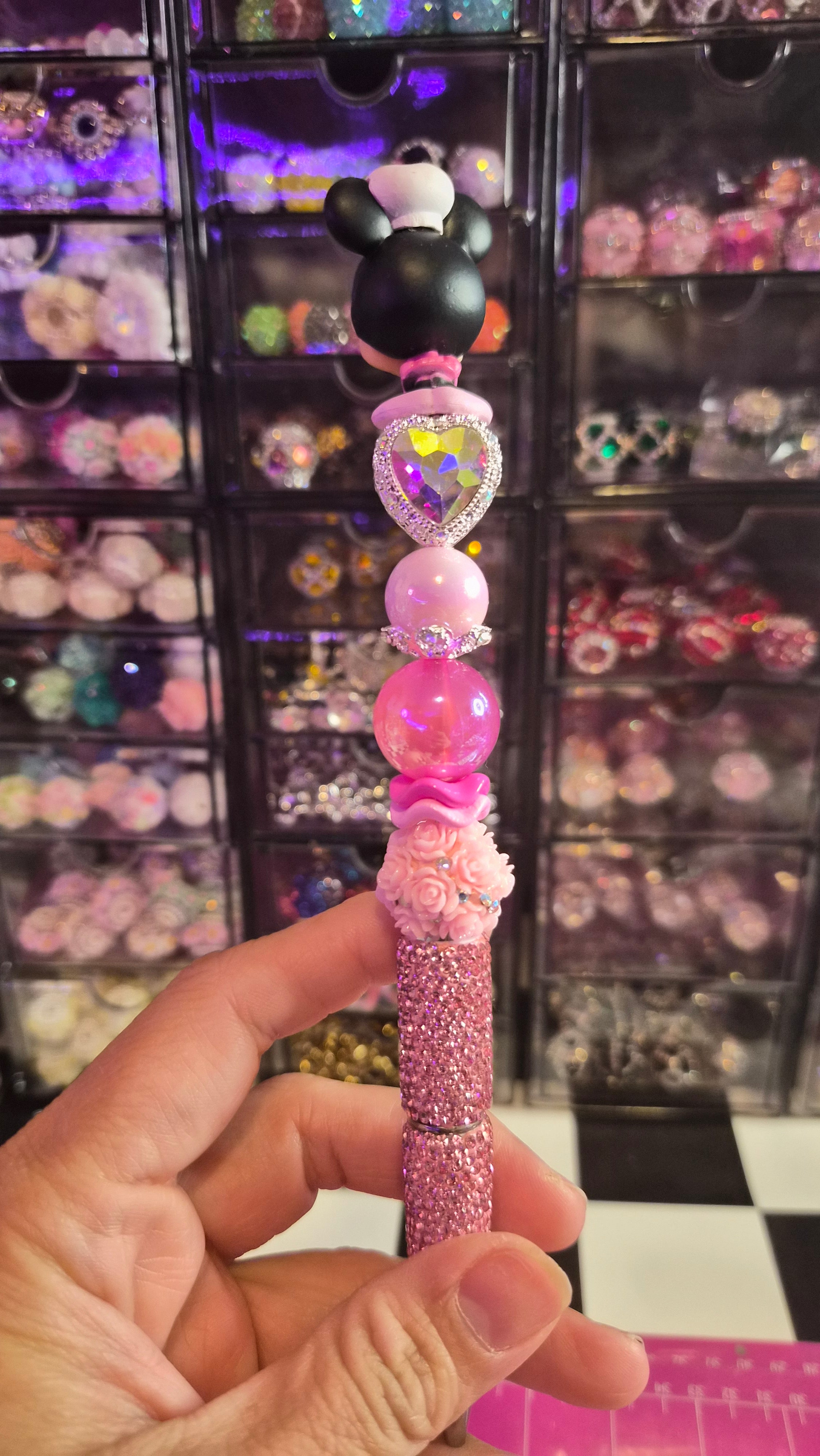 Heart bling girl mouse beaded pen
