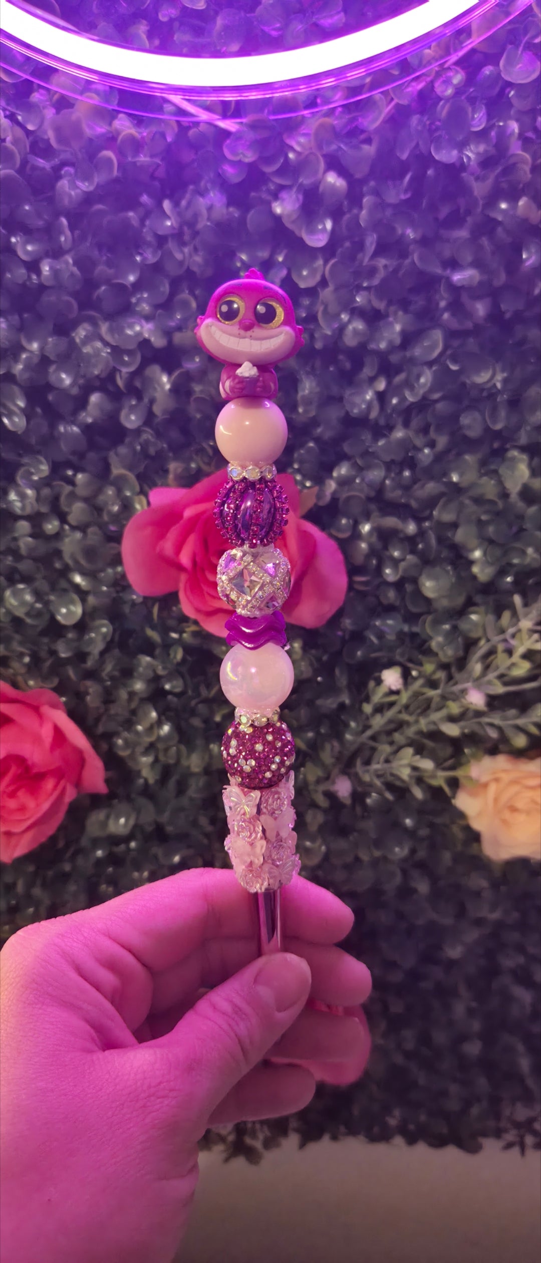Purple cat beaded pen