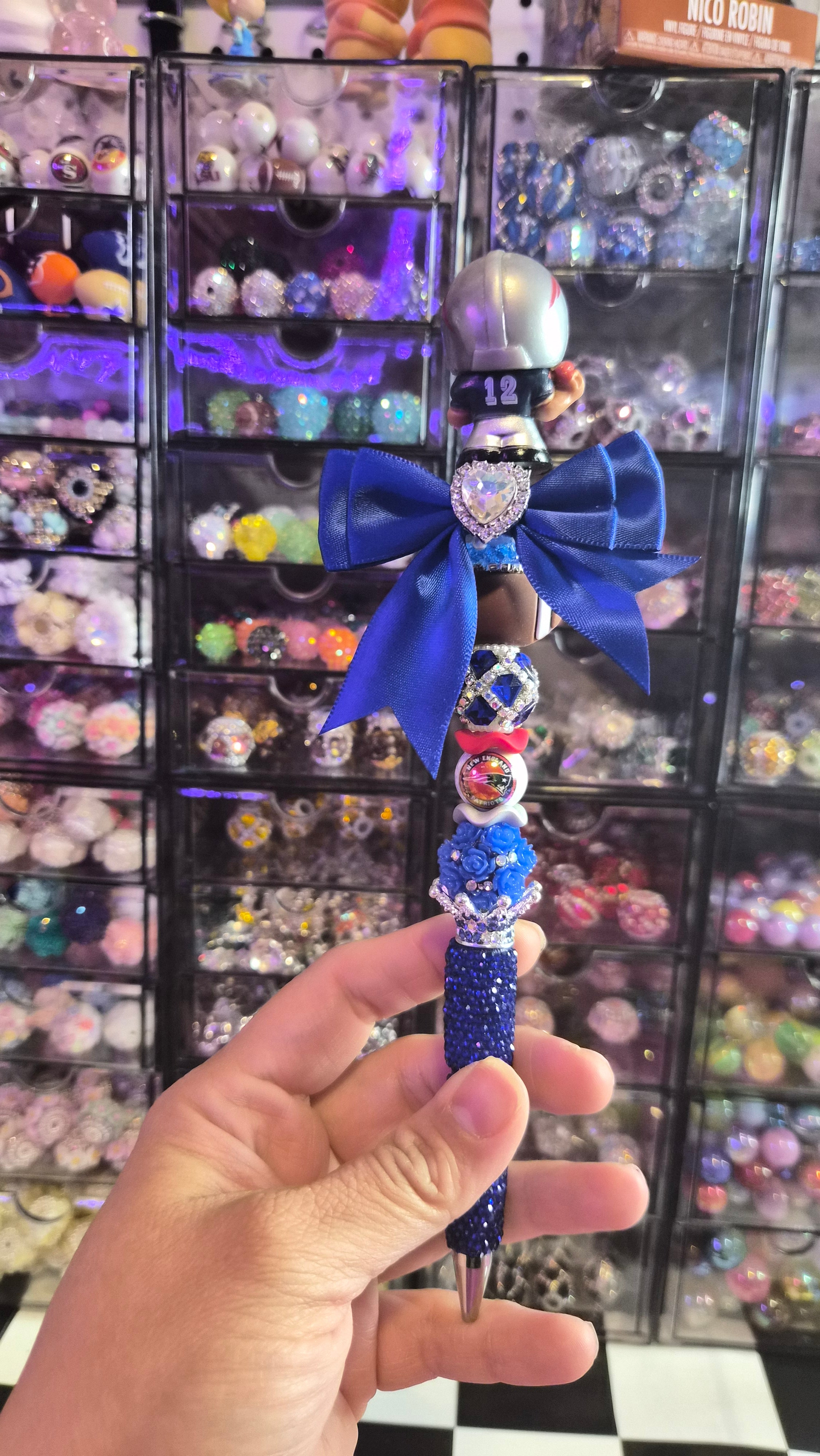Blue patriot football beaded pen